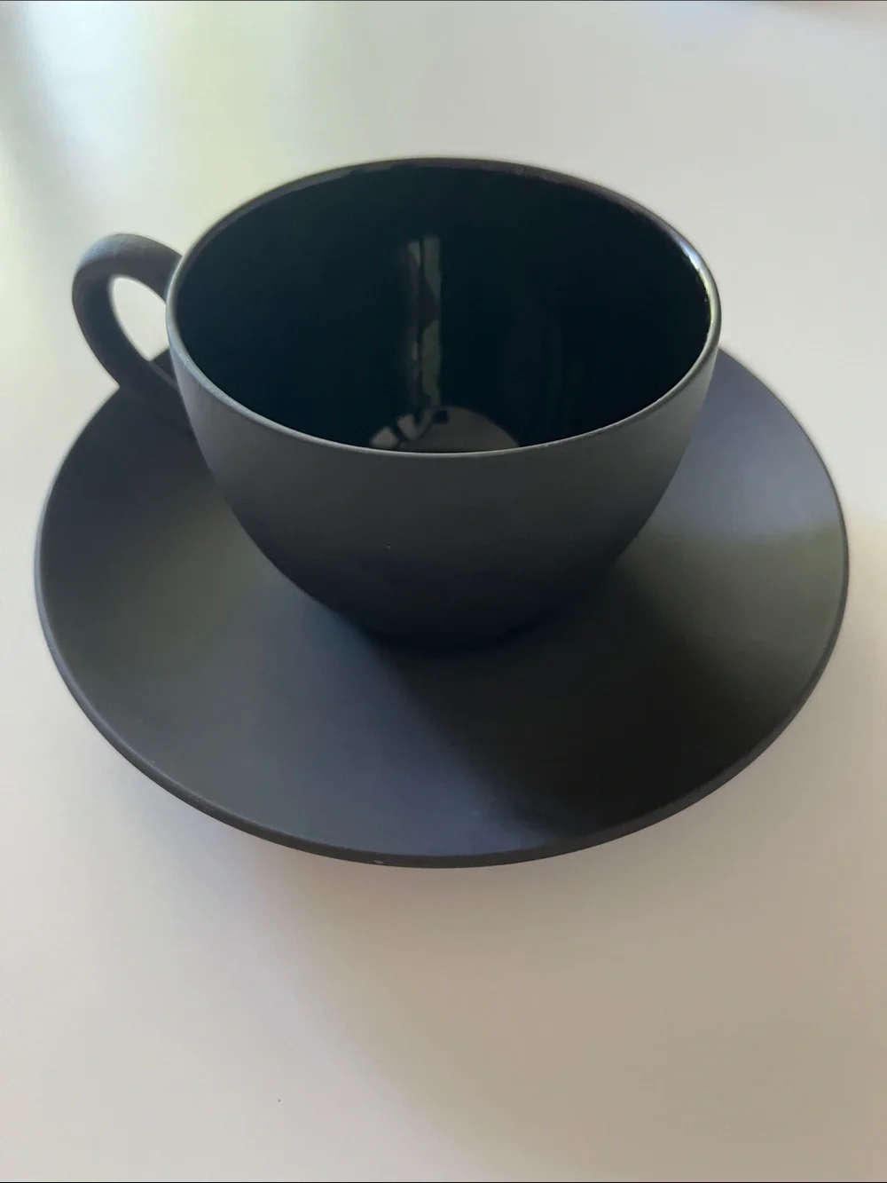 Wedgwood‎ Basalt Tea Cup Saucer Set England Matte Black Vintage